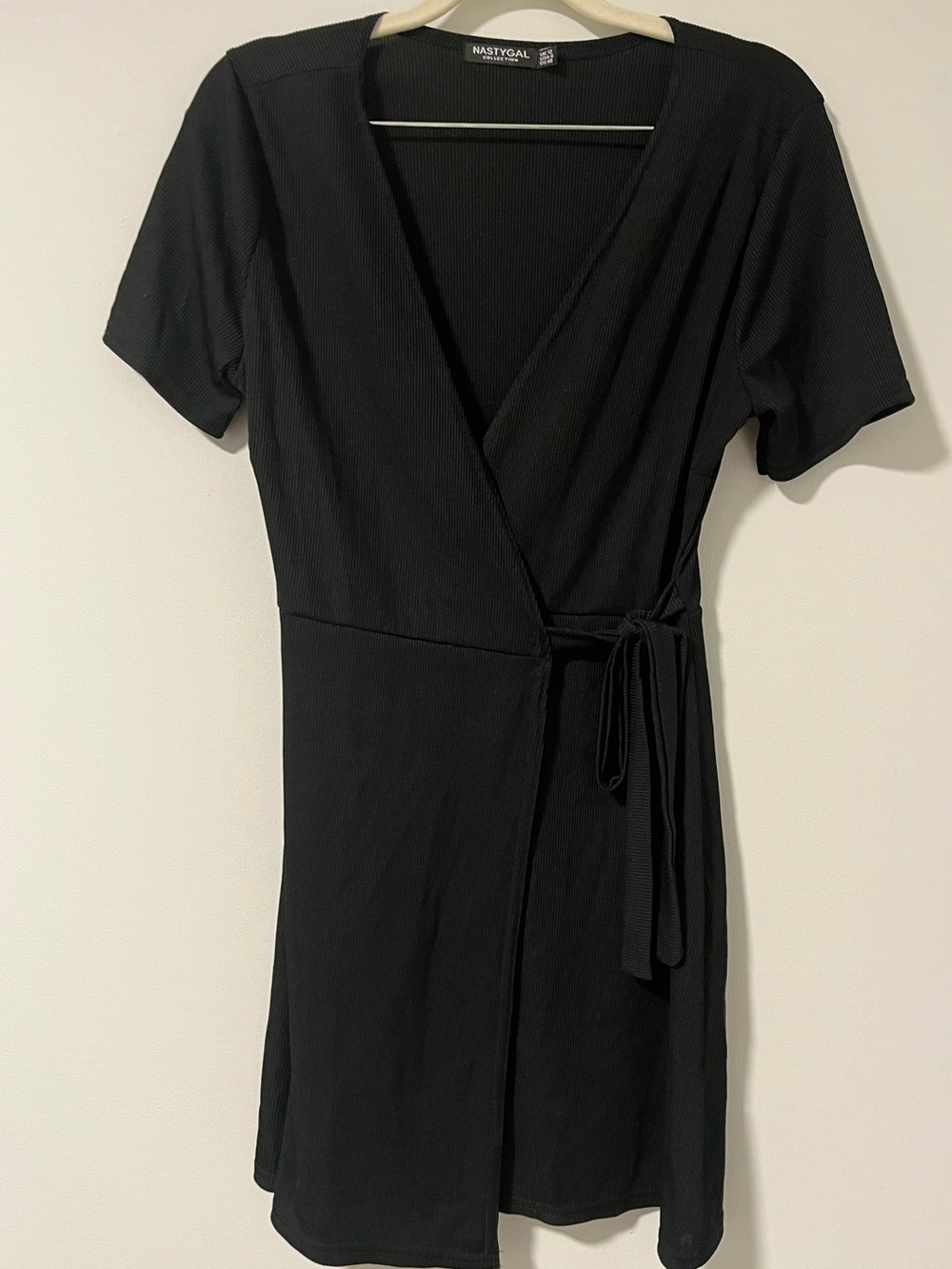 Nasty Gal Black Short Sleeve Wrap Mini Dress with Side Tie NWOT